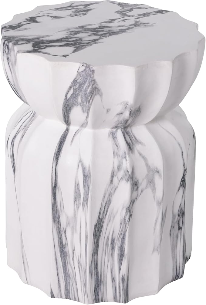 Christopher Knight Home 18.9 Inch Modern Outdoor Faux Concrete Side Table, Sculptural Fluted Hourglass Accent Table for Patio Garden Balcony Poolside