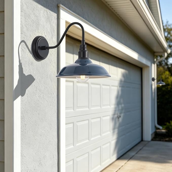 10 Inch Dome Gooseneck Lights Outdoor, Indigo Blue Exterior Barn Light for House, Outdoor Farmhouse Lights Fixture, Outside Wall Sconce Lighting for Porch, Garage, Front Door