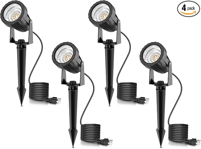 L LOHAS LED 12W Dusk to Dawn Outdoor Spotlight 3000K Landscape Light 4 Pack | 12W Landscape Spotlight with Warm White Light, Outdoor Flood Light for Yard, Garden, House and Pathway Lighting