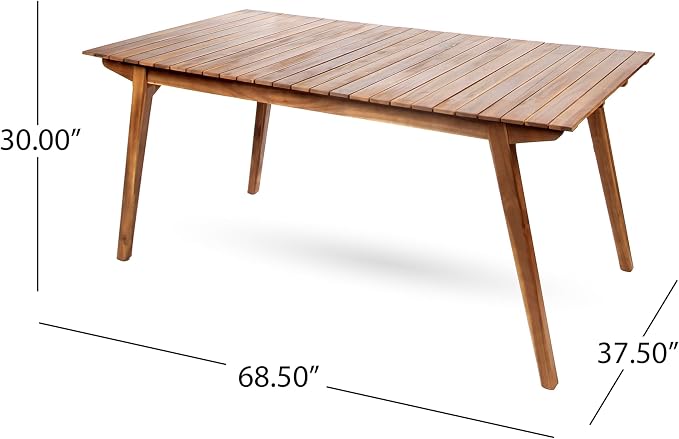 Merax Outdoor Dining Table 68.5" Rectangle Acacia Wood Patio Table with Slat Panels Tabletop, Weather Resistant, Teak Finish