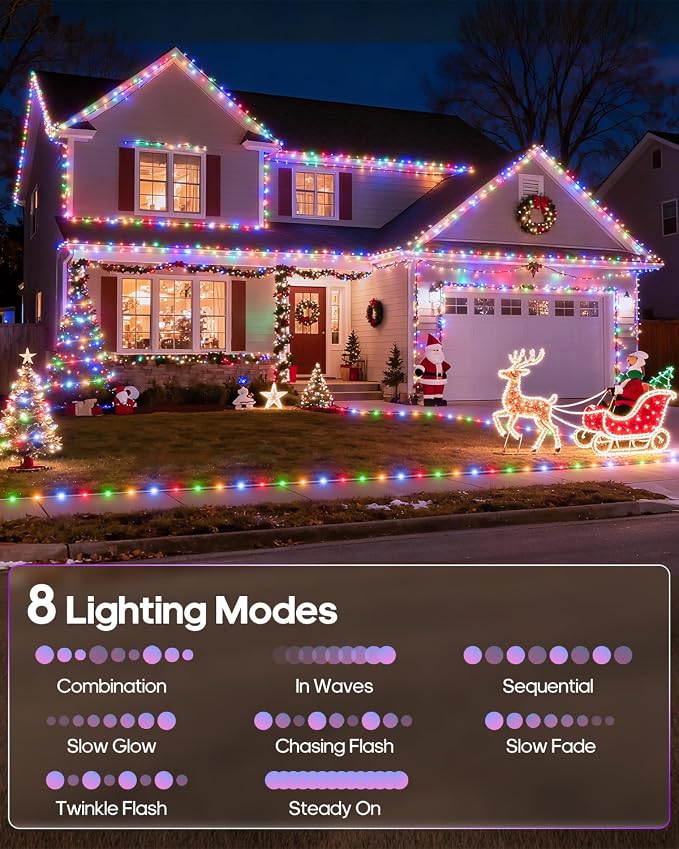 ICRGB Solar Rope Lights Outdoor, 132FT 400 LED (Multi-Colored- 2Pack) | Type C & Solar, With Remote, IP67 Waterproof, 8 Modes, for Trampoline Camping Tent Patio Porch Garden Christmas