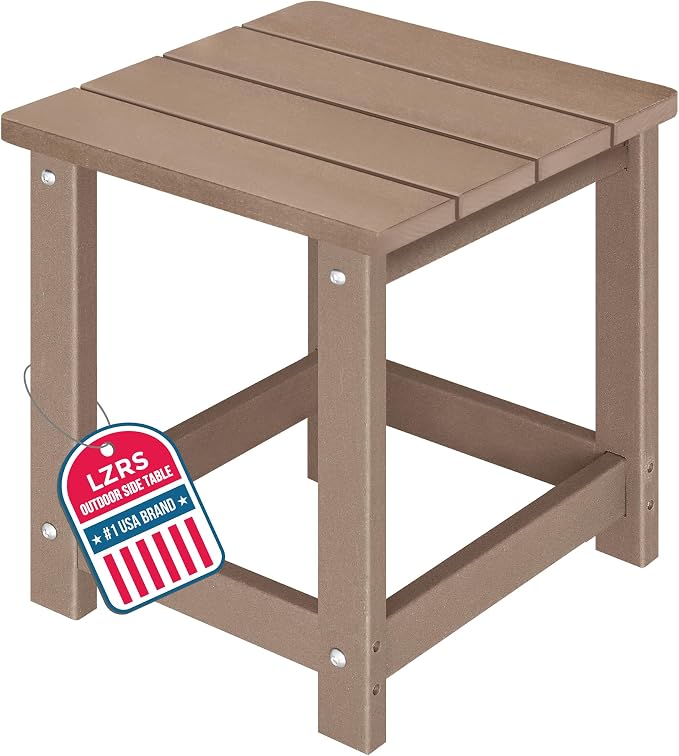 LZRS Square Patio Side Table, Heavy Duty HDPE Outdoor End Table with Wood Texture, Weatherproof Composite Table for Adirondack Chairs, Deck, Pool, Indoor/Outdoor, No Peeling Cracking(Weathered Wood)