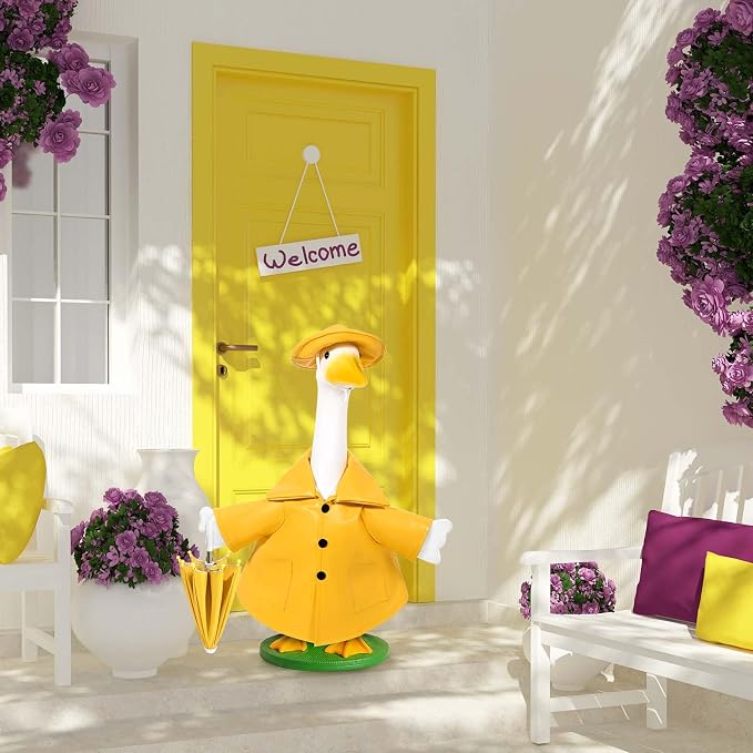 Summer Goose Outfits 23 Inch Porch Goose Raincoat Outfit Lawn Goose Rainy Clothes with Umbrella Hat for Geese Statue Summer Spring Garden Patio Yard Outdoor Decor (Yellow)