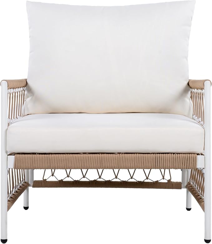Christopher Knight Home Gwen 3-Piece Bohemian Outdoor Patio Furniture Set, Set of 2 Lounge Chairs with Cushions & Glass Top Side Table, Patio Conversation Set for Garden, Poolside, Beige + Natural