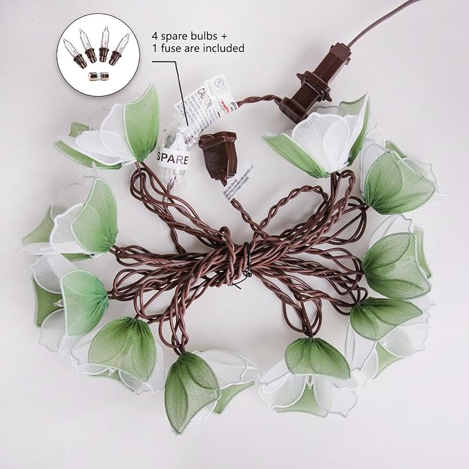 Decorative String Lights Plug in with 10 Bulbs, Flower Garland Fairy Lights Connectable Weatherproof Outdoor Indoor for Wedding Pergola Bedroom Porch Floral Home Decor (Green White)
