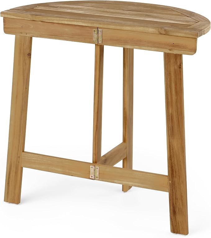 roomfitters Outdoor Half-Round Folding Acacia Wood Bistro Table, Small Space Patio Dining Accent Table, Natural