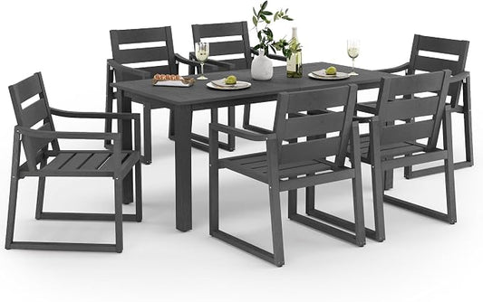 Cozyman HDPS 7-Piece Outdoor Patio Dining Set, All Weather Dining Table and Chairs, Resin Patio Furniture Dining Sets for Outdoor Indoor, Patio, Garden, Lawn, and Backyard, Dark Gray