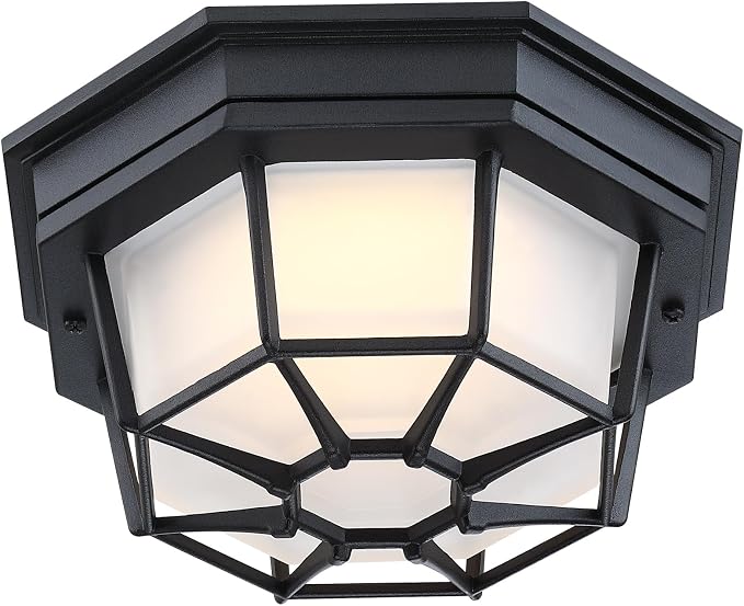 8.5 inch Black LED Ceiling Lights Set Of 2, Octagonal Black LED Outdoor Light 2700K 3000K 3500K 4000K 5000K Mid-Century Modern Ceiling Lights for Front Door,Aluminum Alloy,Glass,14W,120V,750lm-1000Lm