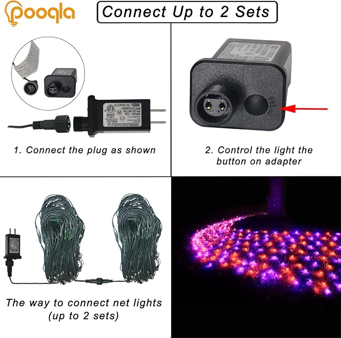 Orange and Purple Halloween Net Lights Outdoor, 21x 5ft Green Wire | 360 LED Large Net Mesh Lights Plug in, 8 Modes Waterproof Connectable Bushes Lights for Halloween Hedge Yard Decor