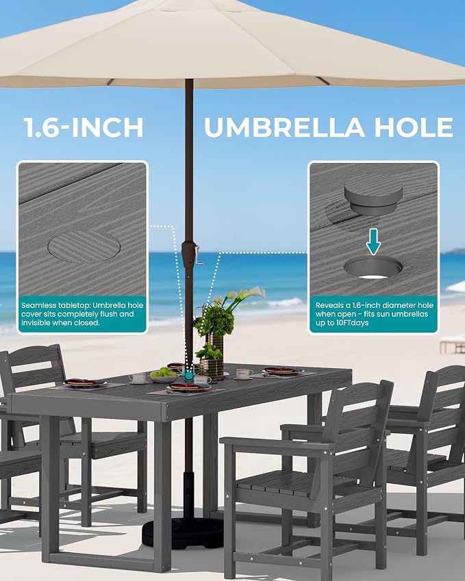 SERWALL HDPE Outdoor Dining Set for 4, 67'' Patio Table and Chairs Set | with Armchair Seat