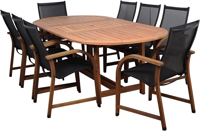 Amazonia Bahamas 9-Piece Patio Square Dining Table Set | Eucalyptus Wood | Ideal for Outdoors and Indoors