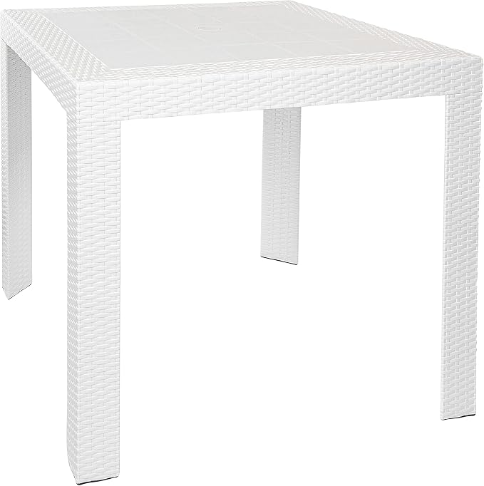 LeisureMod Mace Modern Weave Design Outdoor Patio Square Dining Table (White)