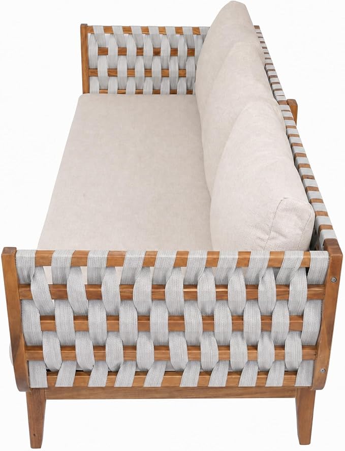 Christopher Knight Home Gwen 4 Piece Acacia Wood Patio Conversation Set with Sofa, Coffee Table, Ottoman and Club Chair, Patio Sofa Set with Cushions, Outdoor Patio Furniture Set for 5, Teak+Beige