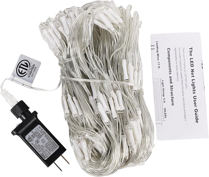 LJLNION Valentines Net Lights, 360 LED 12ft x 5ft Connectable Mesh Fairy String Lights, 8 Lighting Mode, Low Voltage Adaptor for Christmas Trees Bush Wedding Outdoor Holiday Garden Decorations, Red