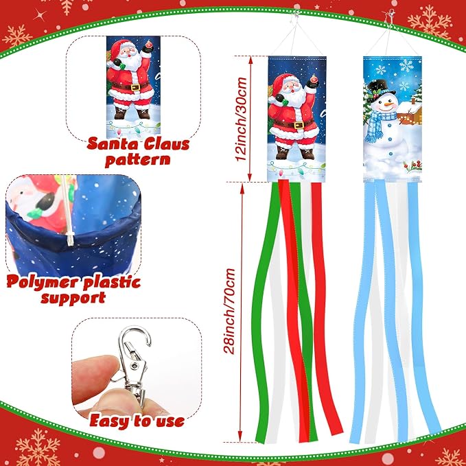 NOVWANG 2 Pcs Christmas Windsocks Outdoor Snowman Santa Claus Decor | Fabric, Garden Yard Patio Porch Lawn, Holiday Outdoor Hanging Decor, Snowman Santa Claus 40 Inch
