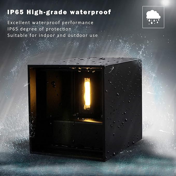 LED Aluminum Waterproof Outdoor Wall Sconce, 100-277V 3000K Outdoor Cube Square Wall Light Warm Light 2 LEDs Black 6W Outside Wall Lights for House Patio