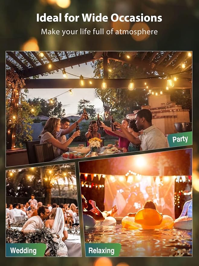KYY 54(48+6) FT Solar String Lights Outdoor with USB Port Remote | Waterproof and Shatterproof Patio with Solar Powered Panel, LED Vintage Edison Bulbs, Heavy-Duty and UL Listed Market Lights