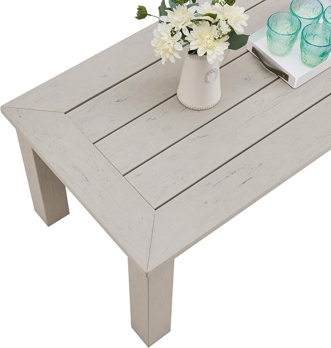 Psilvam Outdoor Coffee Table, 47.2" Poly Lumber Modern Rectangle Large Coffee Table, Weatherproof Patio Coffee Table Rotproof & Fadeproof, Patio Furniture for Porch, Balcony, Living Room (Grey)