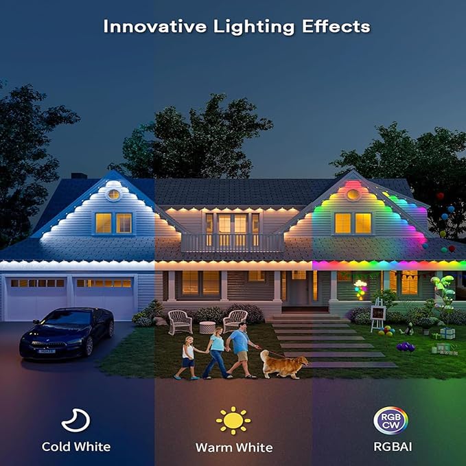 Permanent Outdoor Lights, 100FT RGB+IC Smart Eaves Lighting with 50 LEDs, 16 Million Colors, IP68 Waterproof, for Year-Round and Holiday Use