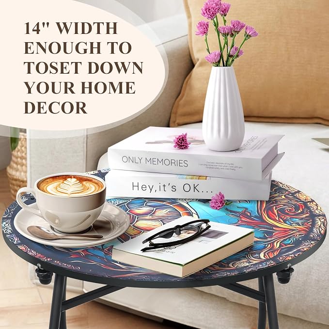 Round Side Table, 21 Inch Tall Side Table for Flower Pots Vase Home Decor, Weather Resistant Patio Table Plant Stand for Indoor Outdoor Use, Easy Assemble