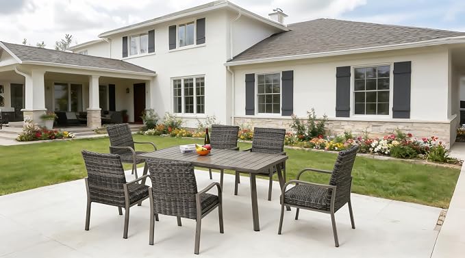 70.5" Outdoor Folding Iron Dining Table for Small Patio Hosting: Seats 8 Guests in Seconds – Folds Flat to 5" Thick – Leveling Feet for Uneven Ground – Slatted Top Drains Rain Fast