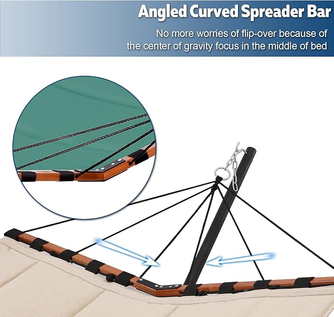 TegerDeger 12FT 2 Person Hammock with Stand Included 55 x 79IN Large Hammock 450LB Capacity with Hardwood Spreader Bar & Nylon Rope for Outside, Patio, Garden, Backyard, Beach - Deep Lake Blue 2