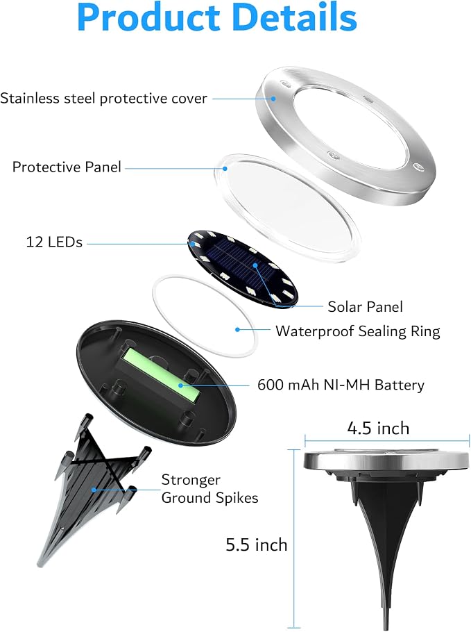 Biling Solar Ground Lights Outdoor Bright Waterproof 8 Pack Warm White | Flat 12 LEDs Solar Outdoor Lights Longevity, Easy To Assemble and Use, for Yard Walkway Garden Driveway