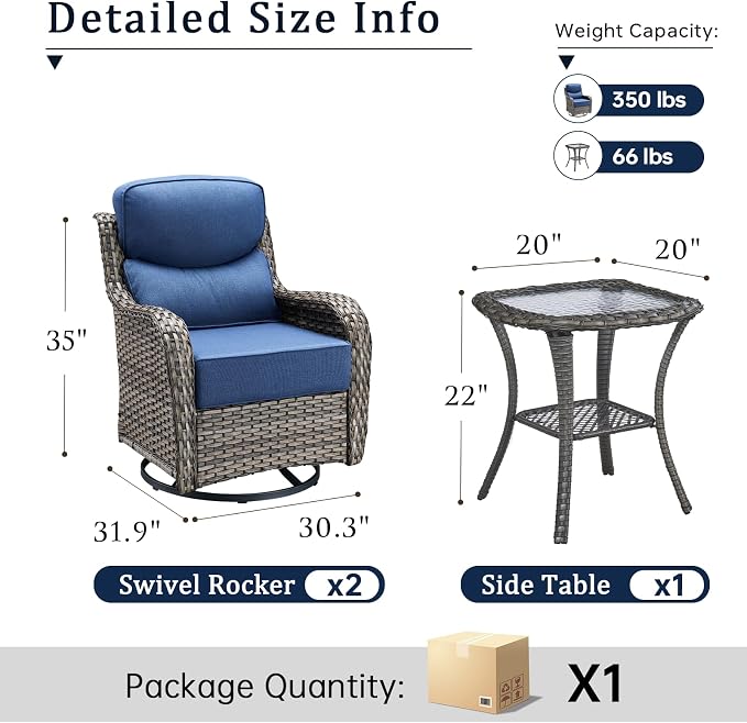 6 Piece Wicker Patio Furniture Set with Swivel Rocker Chairs Set of 4 Grey