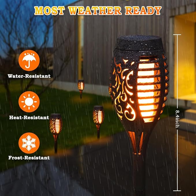 10Pack Solar Torch Light Outdoor Flickering Flame for Halloween Decorations | Solar Lights for Outside Halloween Decor, Waterproof Garden Light Solar Powered, Flame Torches for Yard Pathway Decorations