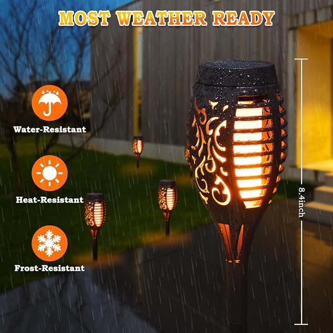 16Pack Solar Torch Light Outdoor Flickering Flame for Halloween Decorations | Solar Lights for Outside Halloween Decor, Waterproof Garden Light Solar Powered, Flame Torches for Yard Pathway Decorations