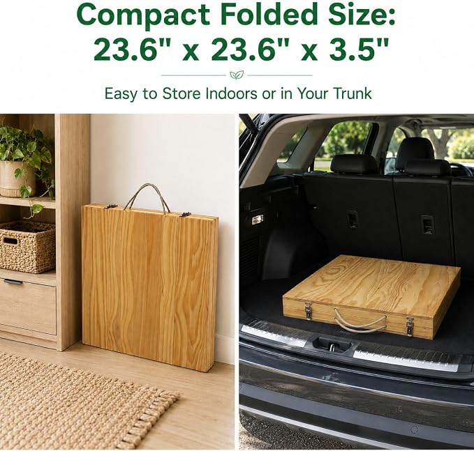 Folding Wooden Picnic Table, All-in-One Storage Box Design Portable Solid Wood Low Profile Table for Indoor Home, Outdoor Camping, Beach and Patio