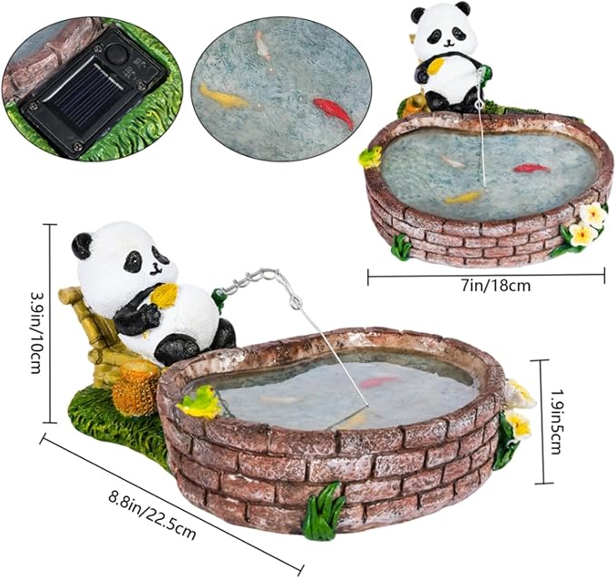 Panda Garden Decor This Outdoor Solar-Powered Panda Fishing Statue is Perfect for Decorating patios, courtyards, and lawns, and Makes an Excellent Gift for Gardening Enthusiasts