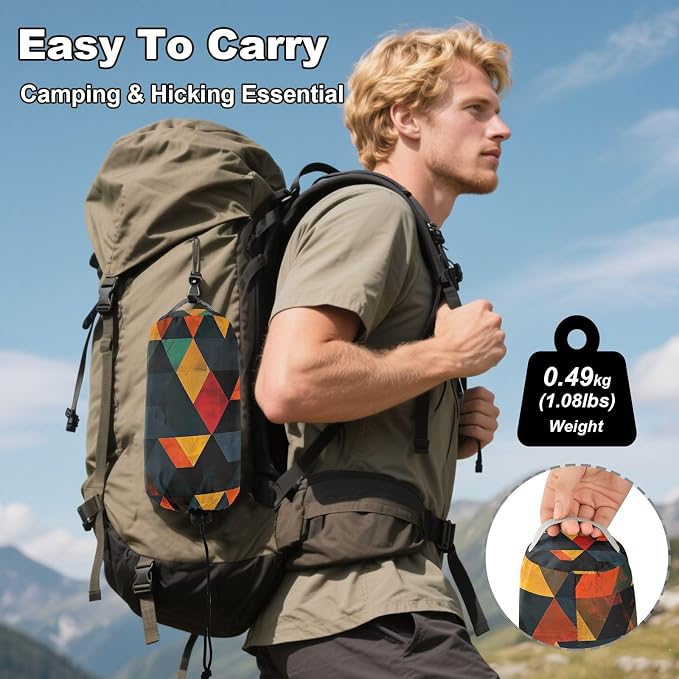 FRMG Colorful Geometric Triangles Camping Hammock 500 lbs Capacity Portable Hammocks with Tree Straps & Attached Carry Bag, Camping Essentials Gear A0900360a