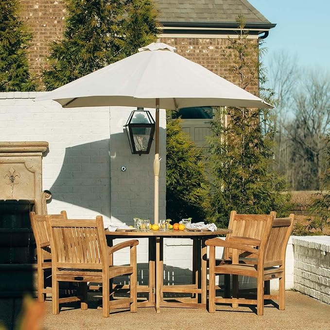 TITAN GREAT OUTDOORS Ash & Ember Luna Grade A Teak 39" Round Dining Table, Drop Leaf Design, Indoor Outdoor Patio or Porch Dining, Weather Resistant Solid Wood with Umbrella Hole