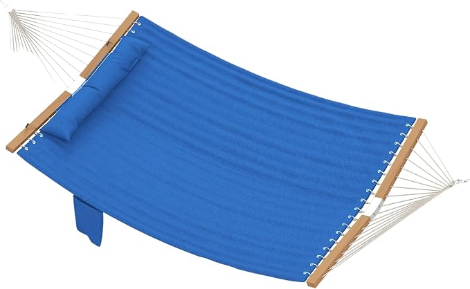 2-Person Outdoor Hammock with Pillow & Pad, 128in x 55.1in, 440lb Capacity, Quilted Polyester Fabric