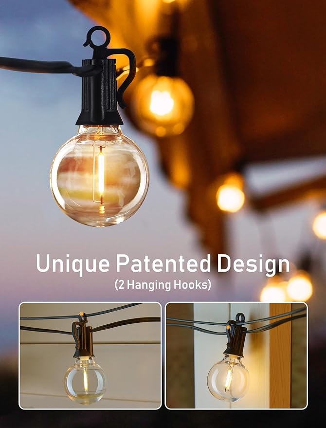 Brightown LED Outdoor String Lights Patio Lights 100FT with 104 LED Bulbs, Shatterproof Weatherproof Commercial Hanging Light for Backyard Bistro Pergola Party Decor, E12 Socket Base, 2200K, Black