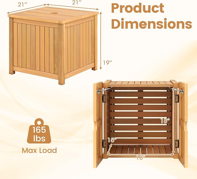 Tangkula 2-in-1 Outdoor Side Table with Storage, Acacia Wood Slatted Coffee Table with Umbrella Hole & Removable Base, Square Slatted End Storage Box for Backyard, Poolside