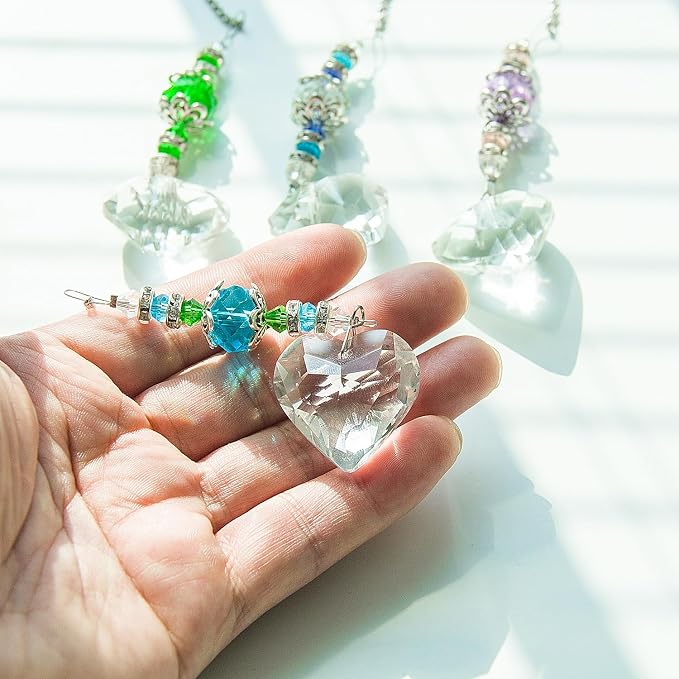 4pcs Crystal Suncatcher, Clear Heart Crystal Sun Catcher Hanging Rainbow Prisms Ball with Chain for Indoor Window Chandelier Garden Home Wedding Christmas Valentines Day Decor (Heart Shape)