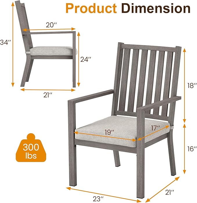 RoyalCraft Aluminum Outdoor Patio Chairs Set of 4, Outdoor Chairs with Waterproof Cushions, Outdoor Dining Chairs with Armrests, Metal Patio Furniture Set for Porch, Balcony, Deck, Backyard, Grey