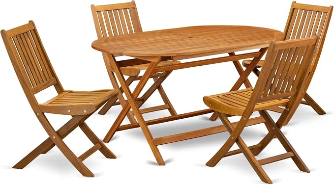 East West Furniture DIDK5CWNA 5 Piece Patio Garden Table Set Includes an Oval Outdoor Acacia Wood Dining Table and 4 Folding Side Chairs, 36x60 Inch, Natural Oil