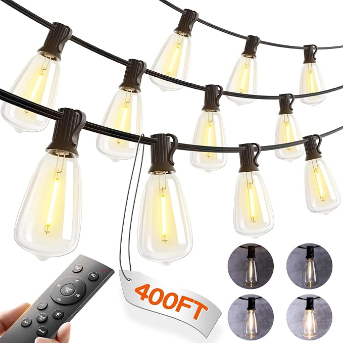 addlon 400FT(50*8) Outdoor String Lights with Remote LED Edison Waterproof | Plastic ST38 Shatterproof Bulbs, Extra Long Lighting, Hanging for Patio Outside Backyard Pergola Bistro Porch Garden Party