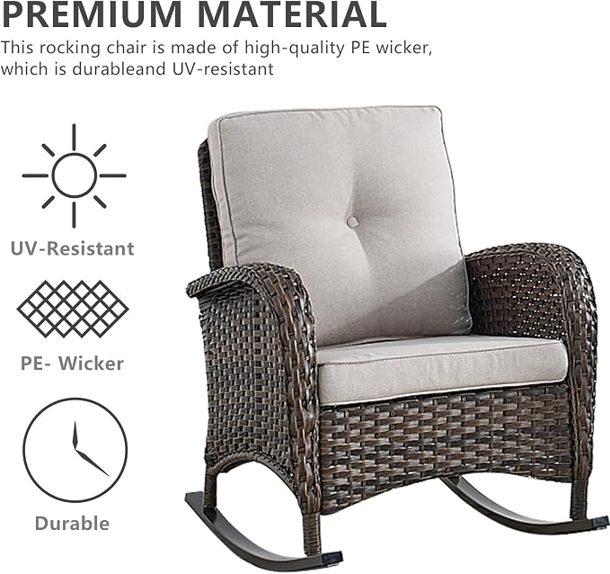 HUMMUH 7-Piece Outdoor Patio Furniture with Fire Pit Set,Wicker Patio Sofa Set Outdoor Rocking Chairs with Ottomans for Backyard,Poolside,Deck