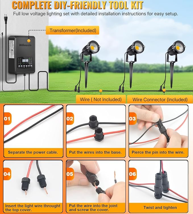 Low Voltage Landscape Lights 5W 500LM 12V 24V Outdoor LED Landscape Lighting 3000K Warm White IP66 Waterproof Garden Pathway Lights Yard Lawn Spotlights with Connectors (8 Pack)