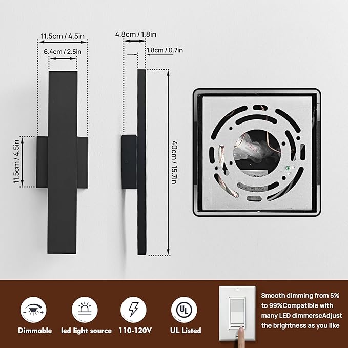 Outdoor Modern LED Wall Light Fixtures, Black Linear Exterior Wall Sconces 20W, Modern Porch Patio Light Fixture Waterproof Outdoor Wall Lights Outside Lights for House Garage Front Door Patio 2pack