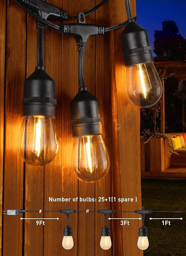 Brightown Outdoor String Lights, 112FT 35 Bulbs Shatterproof Patio Lights with Remote, IP65 Waterproof Dimmable Hanging Connectable LED Outdoor Lights for Backyard, Bistro, Porch, Deck, Balcony