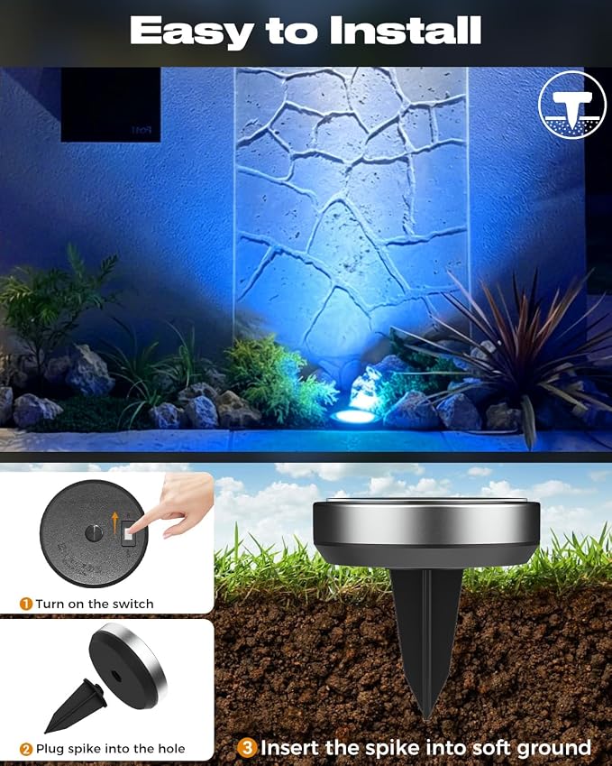 btfarm 16 Pack Solar Lights Outdoor, 8 LED Solar Ground Lights IP65 Waterproof Flat Solar Disc Light, Pathway Lights for Garden Patio Yard Christmas Decorations, Red+Blue+Cool White+Warm White