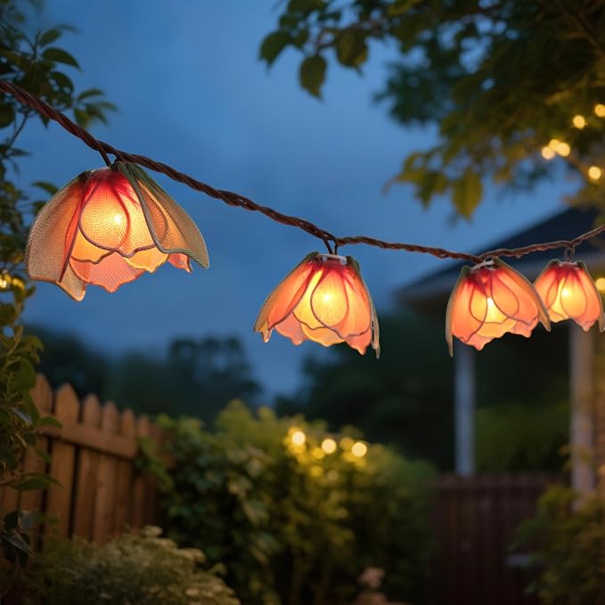 Decorative String Lights Plug in with 10 Bulbs, Flower Garland Fairy Lights Connectable Weatherproof Outdoor Indoor for Wedding Garden Pergola Bedroom Porch Floral Home Decor (Multicolor)