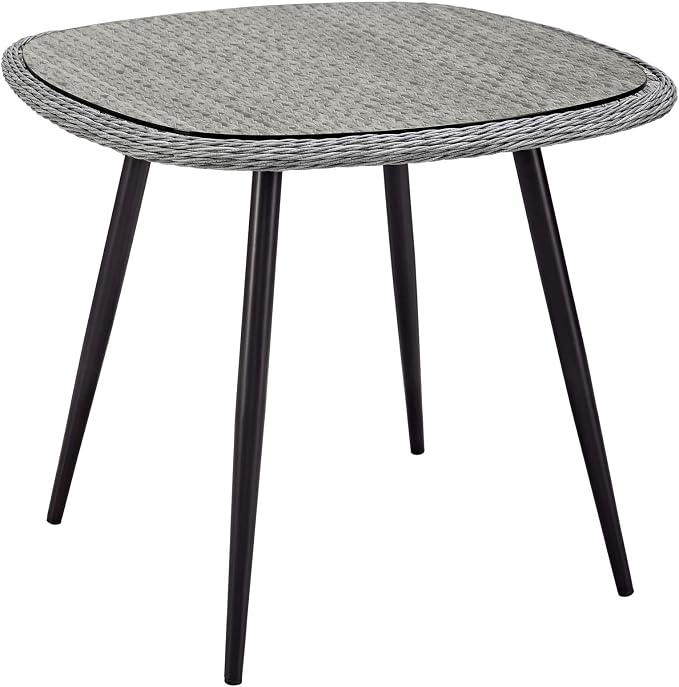 Modway Endeavor Wicker Rattan Aluminum Glass Outdoor Patio 36" Square Dining Table in Gray