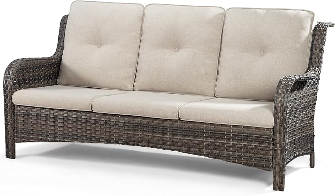 Outdoor Wicker Couch Set 6 Pieces - Outdoor Wicker Patio Furniture Set with 2 Armchairs, 2 Couch and 2 Ottomans, Olefin Cushions Included(Mixed Grey/Beige)
