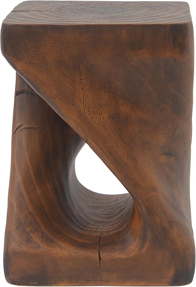 Faux Concrete Side Table Outdoor Faux Stone End Table, Round Outdoor Accent Tables, Garden Stool Plant Stand for Porch, Backyard, Brown, 11.75" x 11.75" x 16"